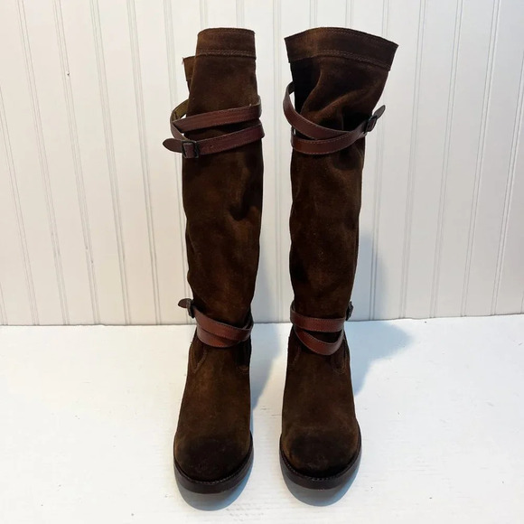 Frye Slouchy Suede Knee High Buckle Western Bohemian Block Heel Boots 7 NWOT - Picture 3 of 13
